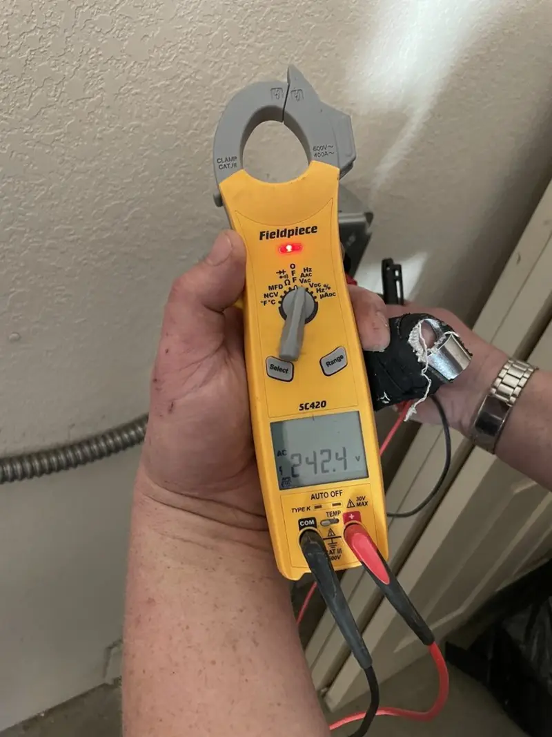 Voltage testing with clamp meter during Hot Tub / Pool Electrical Wiring in Yuma